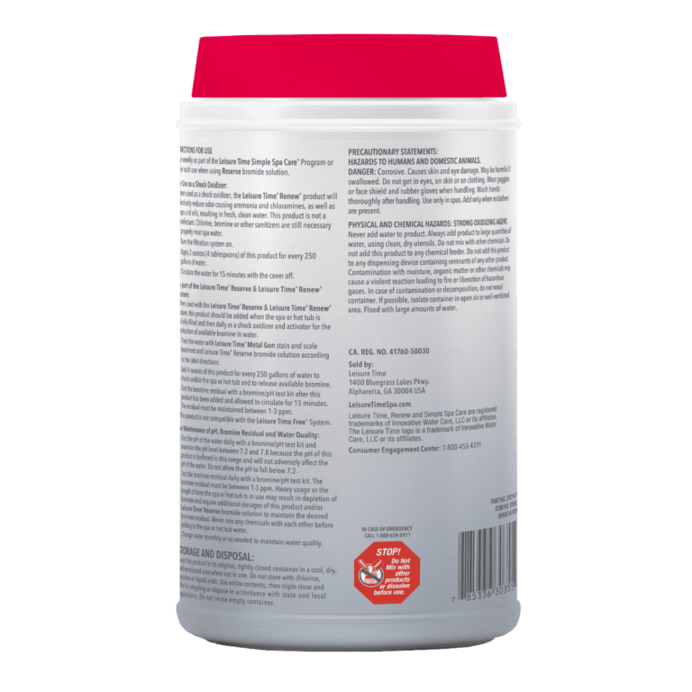 Leisure Time Renew Non-Chlorine Shock 5 lbs – Quick Spa Water Refresh – Chlorine-Free Oxidizer – Includes Scum Sponge and 7-in-1 Test Strips