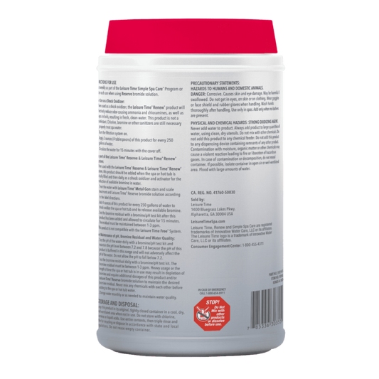 Leisure Time Renew Non-Chlorine Shock 5 lbs – Quick Spa Water Refresh – Chlorine-Free Oxidizer – Includes Scum Sponge and 7-in-1 Test Strips