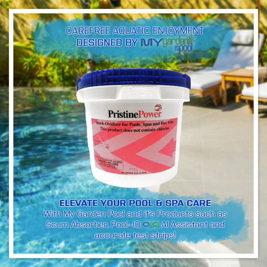 PristinePower 25 lb – Bulk Non-Chlorine Oxidizing Shock – Ideal for Season-Long Water Clarity – Includes Scum Sponge & Test Strips