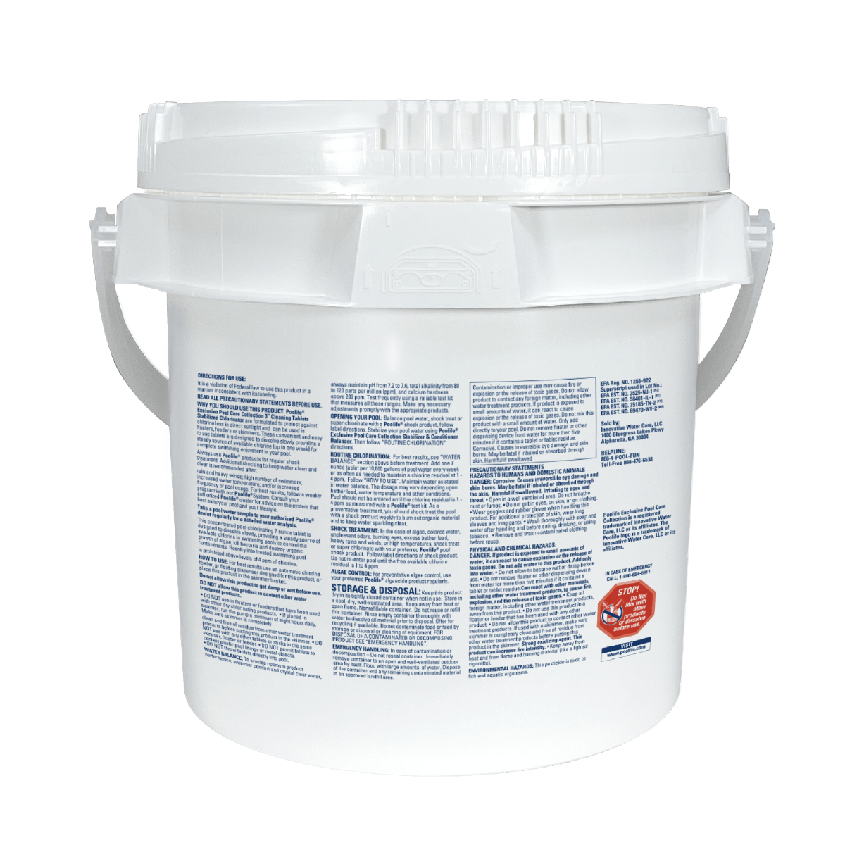 Poolife 3" Cleaning Tablets 25 lb – Long-Lasting Trichlor Chlorine Tabs – For Large Pools – Includes 2 Scum Socks and 7-in-1 Test Strips