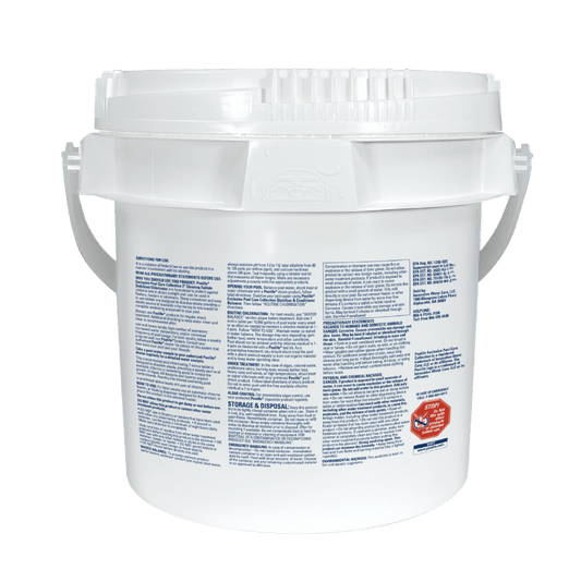 Poolife 3" Cleaning Tablets 25 lb – Long-Lasting Trichlor Chlorine Tabs – For Large Pools – Includes 2 Scum Socks and 7-in-1 Test Strips