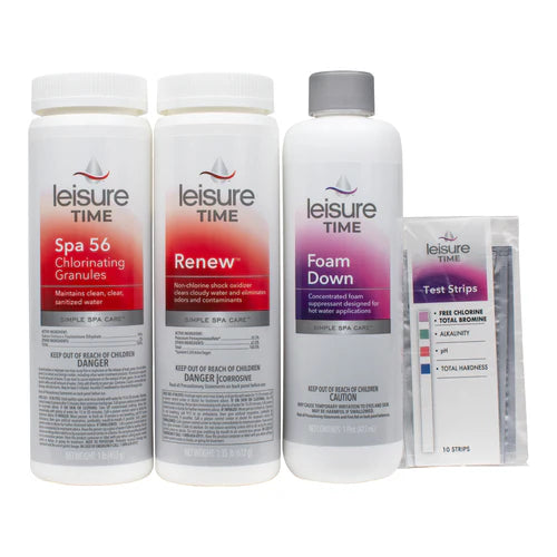 Leisure Time Chlorine Start Up Kit – Complete Chlorine Spa Start-Up Kit – Simple Water Balancing – Includes Scum Sponge and 7-in-1 Test Strips