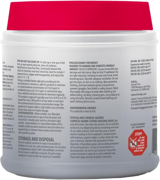 Leisure Time Bromine Tablets 2.2 lbs – Easy Spa Water Sanitizer – Long-Lasting Control – Includes Scum Sponge and 7-in-1 Test Strips