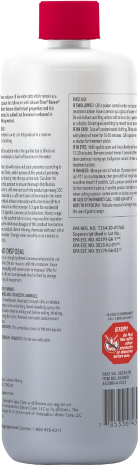Leisure Time Reserve 32 fl oz – Bromide Solution for Spa Water Prep – Enhances Sanitizer Effectiveness – Includes Scum Sponge and 7-in-1 Test Strips