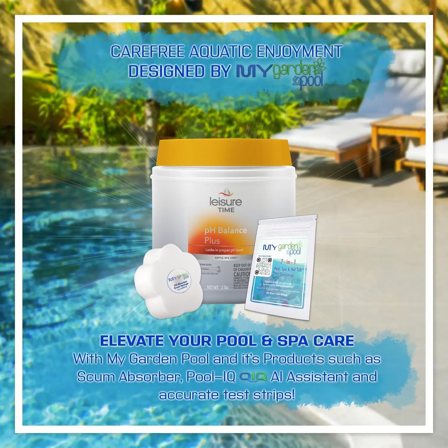 Leisure Time pH Balance Plus – Maintains Perfect Spa pH – Protects Spa Equipment – Includes Scum Sponge and 7-in-1 Test Strips