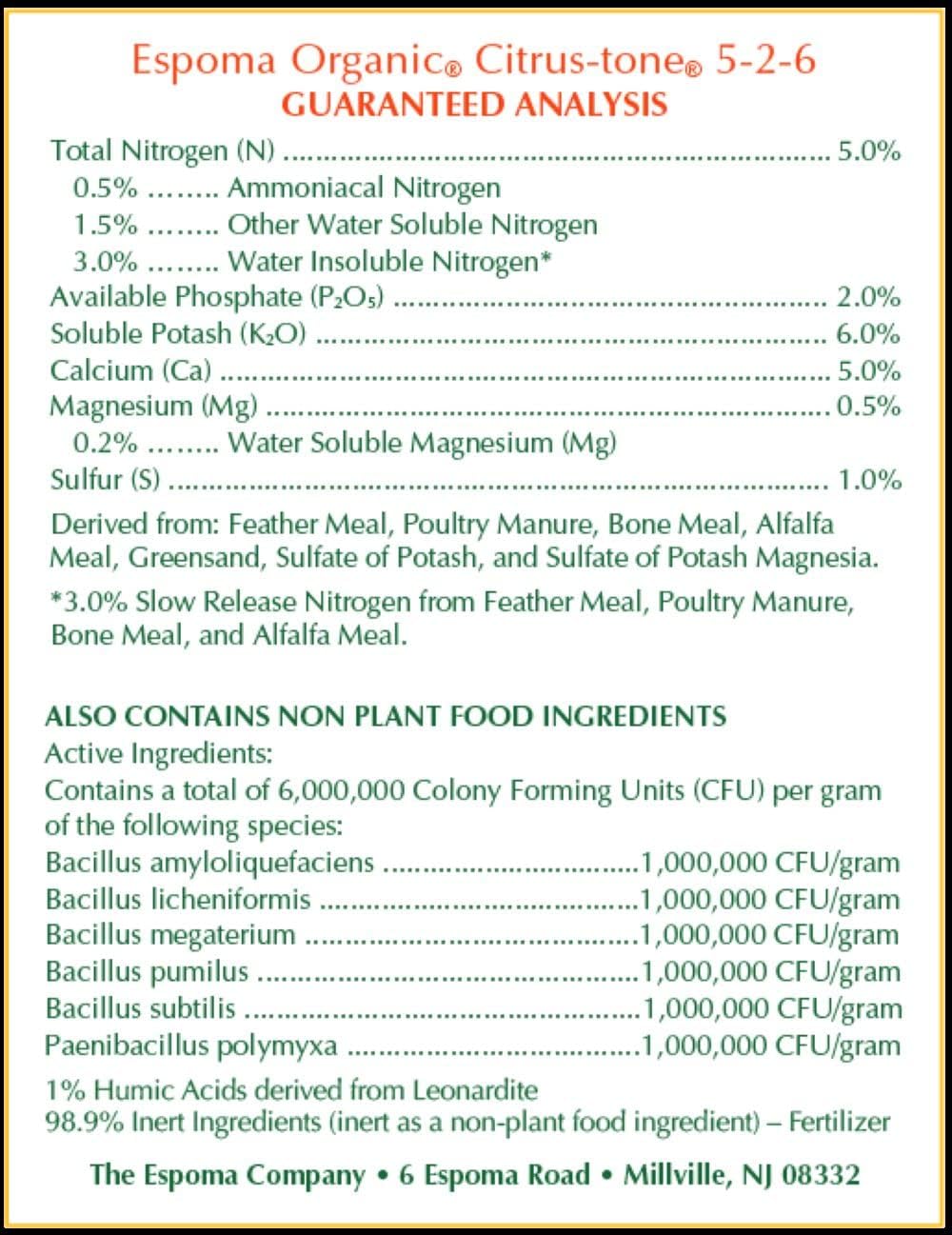 Citrus-tone 18 lb – Espoma Organic Citrus Fertilizer – with My Garden Pool Claw Gloves & Soil pH Test Strips