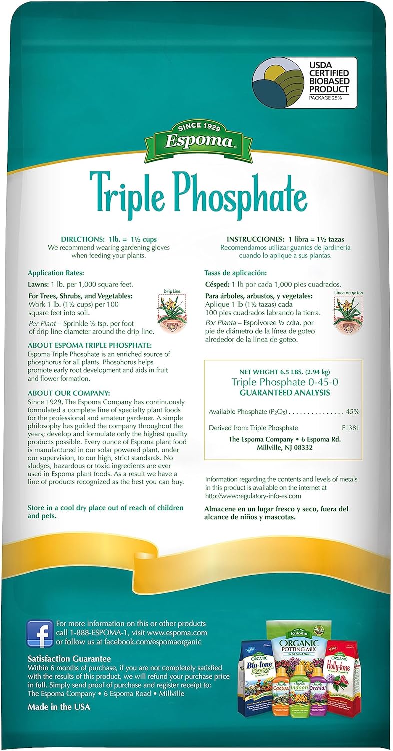 Espoma Triple Phosphate 6.5 lb – High-Phosphorus Fertilizer for Vigorous Root Growth – Includes Claw Gloves & Soil pH Test Kit