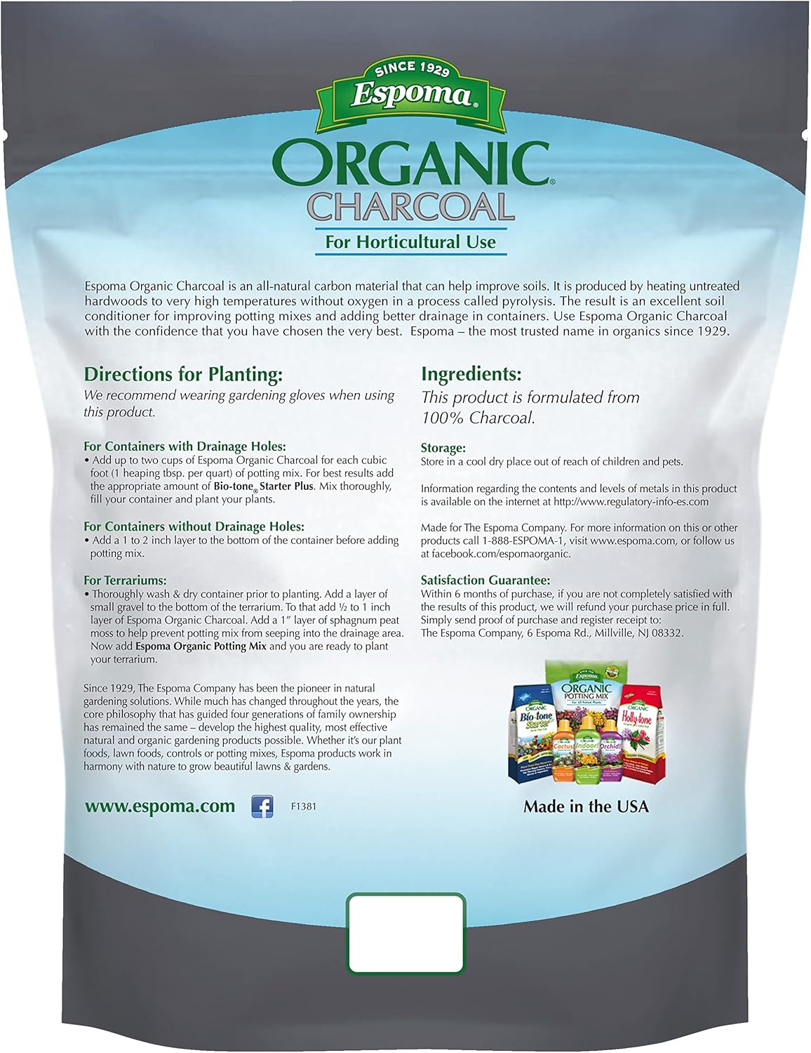 Espoma Horticultural Charcoal 4 qt – Natural Drainage Enhancer for Potting Soil – Bonus Gloves & Soil pH Test Kit