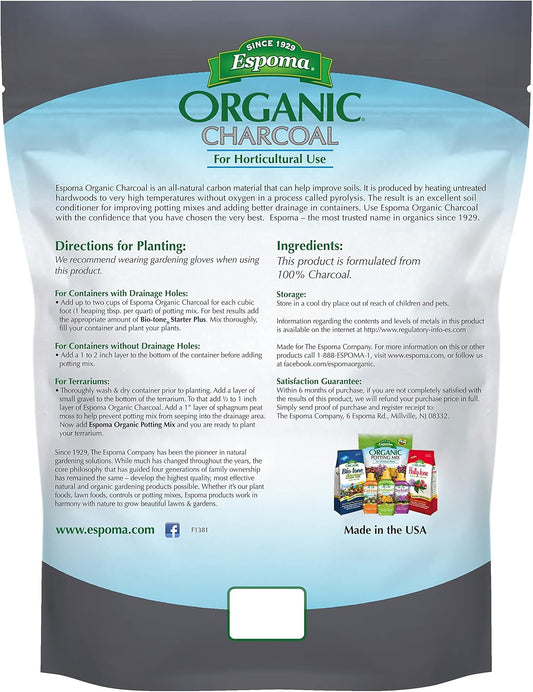 Espoma Horticultural Charcoal 4 qt – Natural Drainage Enhancer for Potting Soil – Bonus Gloves & Soil pH Test Kit