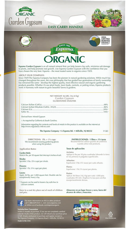 Espoma Garden Gypsum 6 lb – Organic Soil Conditioner for Clay Soil – Includes Claw Gloves & Soil pH Test Kit