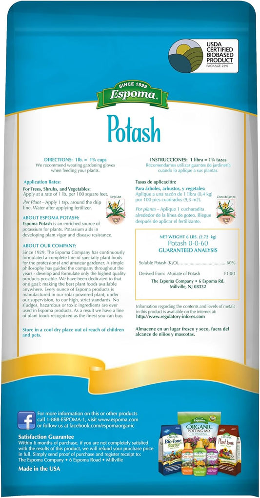 Espoma Potash 6 lb – Premium Potassium Fertilizer for Stronger Roots and Flowers – Includes Claw Gloves & Soil pH Test Kit