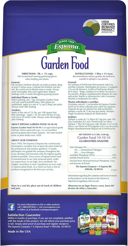 Espoma Garden Food 10-10-10 6.75 lb – All-Purpose Plant Food – Bonus Claw Gloves & Soil pH Test Kit