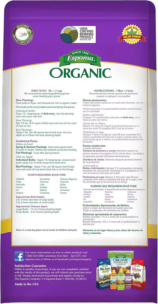 Espoma Bulb-tone 4 lb – Organic Fertilizer for Flowering Bulbs + Free Claw Gloves & pH Test Kit