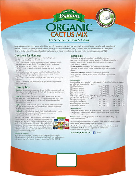Espoma Organic Cactus Mix 4 qt – Fast-Draining Soil for Cactus & Succulents – Bonus Gloves & Soil pH Test Kit