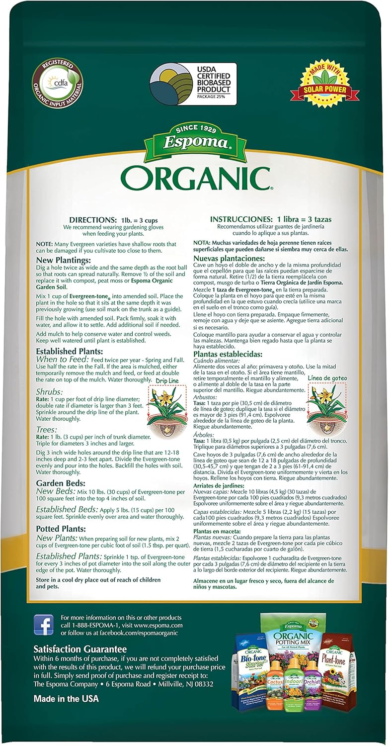 Espoma Evergreen-tone 8 lb – Organic Fertilizer for Conifers & Shrubs + Free Claw Gloves & Soil pH Test Kit