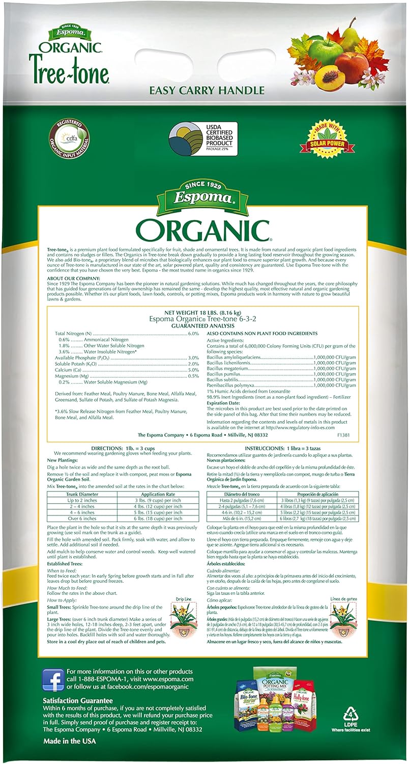 Espoma Tree-tone 18 lb – Natural Tree Fertilizer + Free Soil pH Test & Claw Gloves