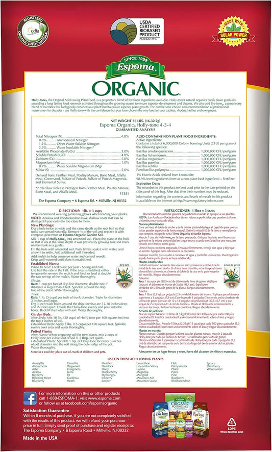 Espoma Holly-tone 36 lb – For Acid-Loving Plants + Free Claw Gloves & pH Test Kit