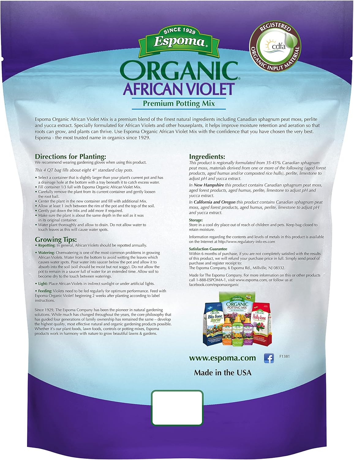 Espoma Organic African Violet Mix 4 qt – Special Potting Soil for Violets – Free Claw Gloves & Soil pH Test Kit