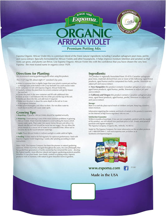Espoma Organic African Violet Mix 4 qt – Special Potting Soil for Violets – Free Claw Gloves & Soil pH Test Kit