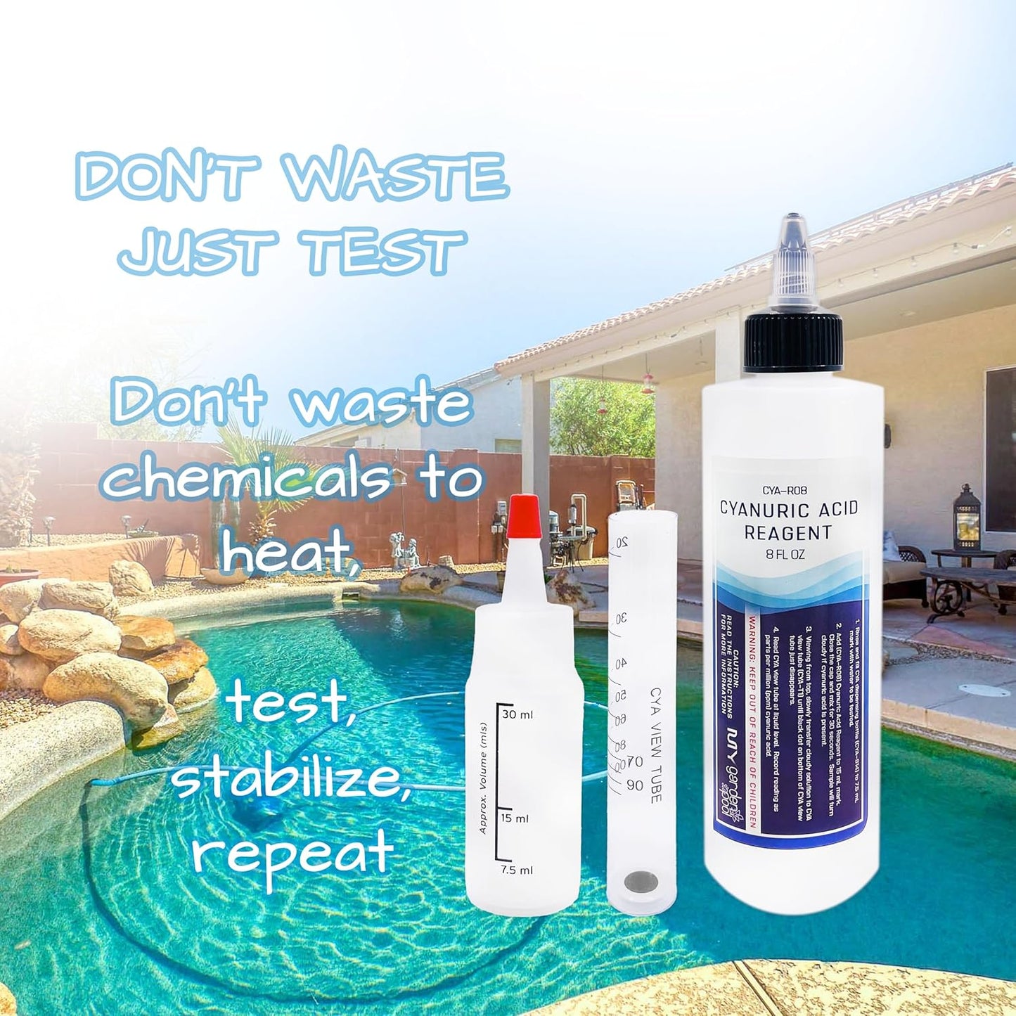 Cyanuric Acid Test Kit – Accurate 8 oz Reagent with Test Tube & Mixing Bottle – Professional Grade Pool Maintenance by My Garden Pool