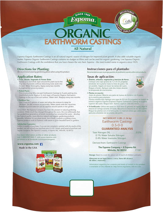 Espoma Organic Earthworm Castings 4 qt – Premium Natural Plant Food – Bonus Gloves & Soil pH Test Kit