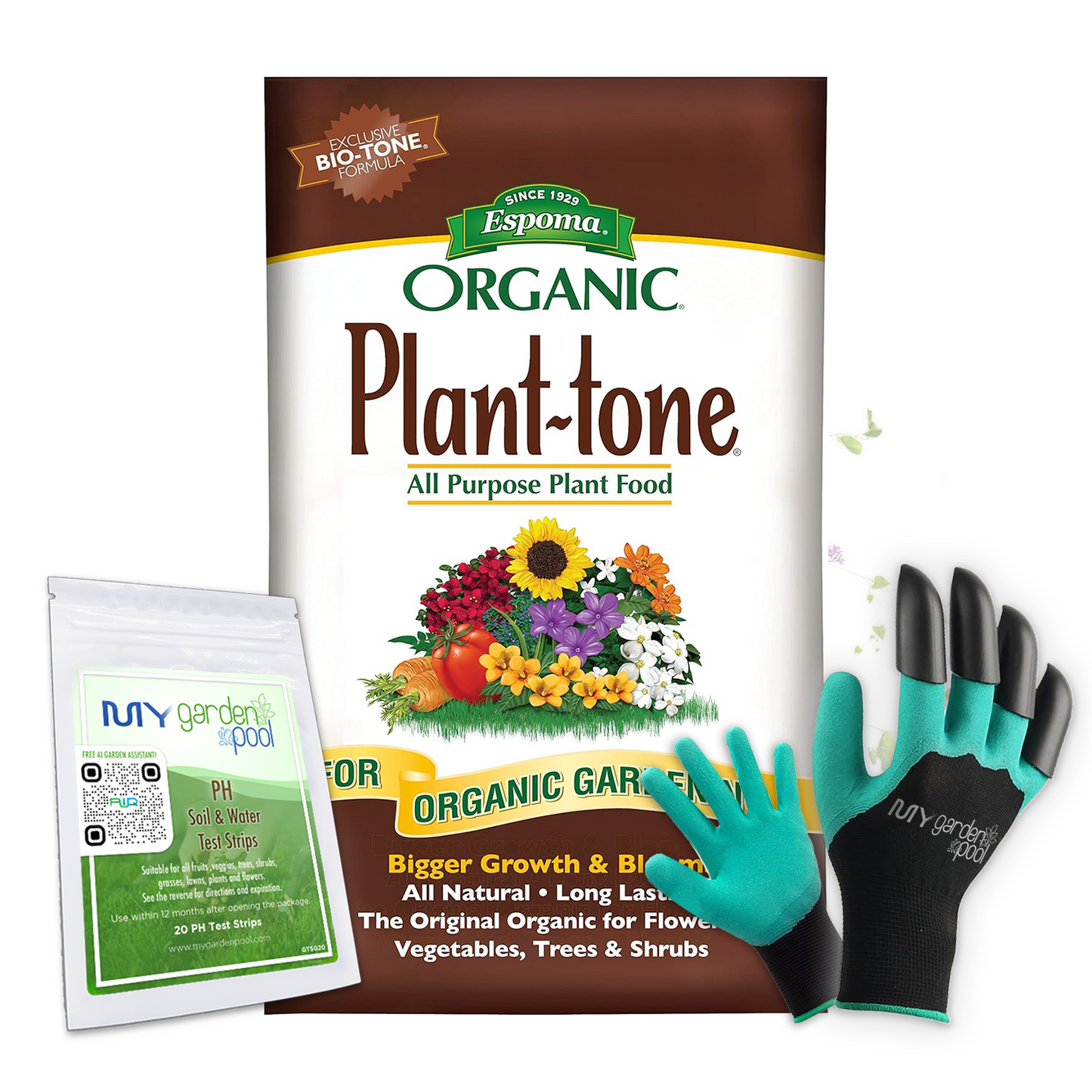 Espoma Plant-tone 36 lb – Organic Garden Fertilizer + Free Claw Gloves & pH Test Kit