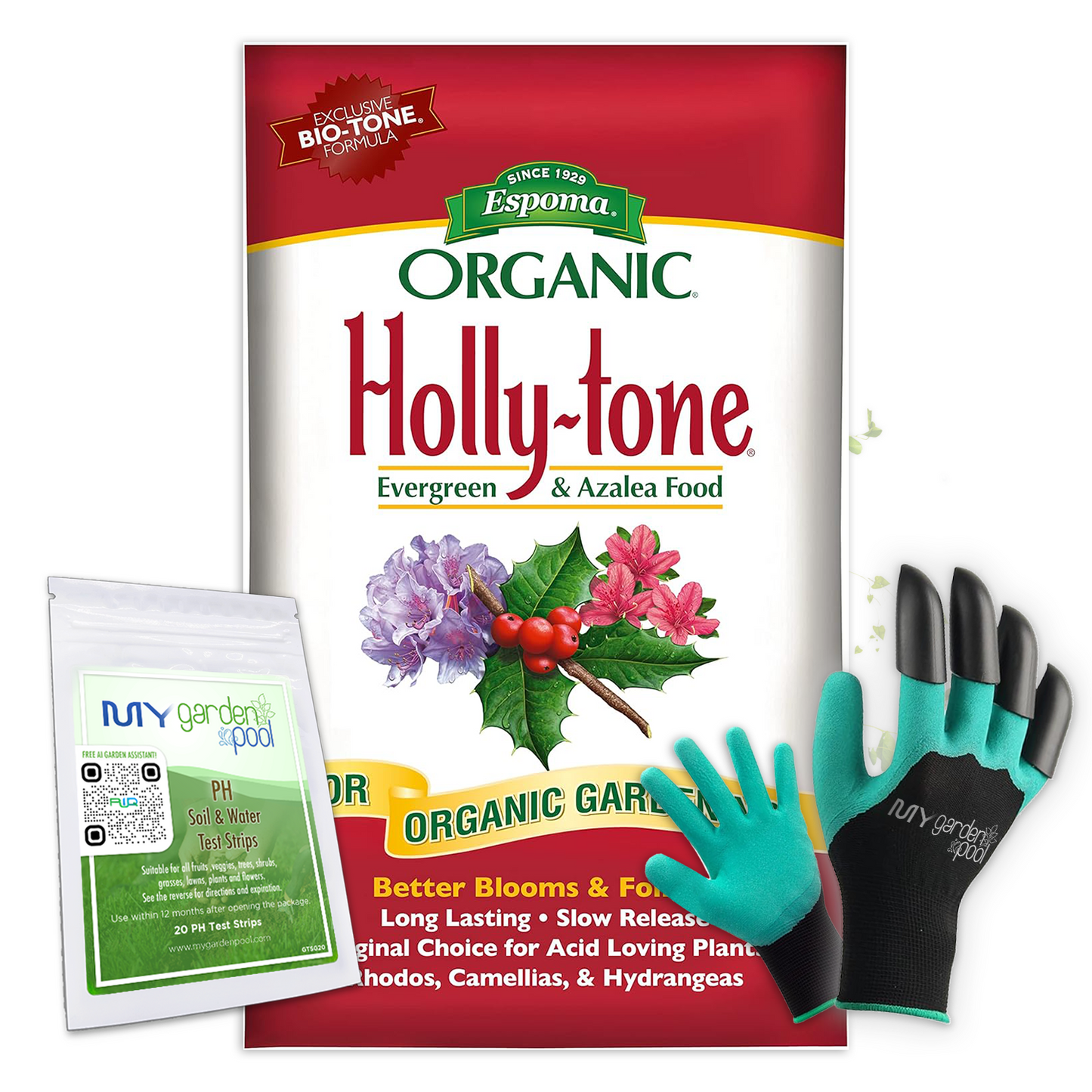 Espoma Holly-tone 36 lb – For Acid-Loving Plants + Free Claw Gloves & pH Test Kit