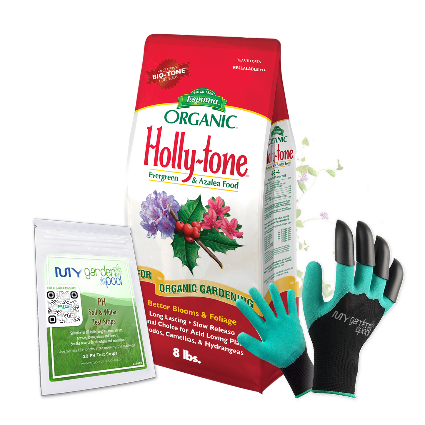 Espoma Holly-tone 8 lb – For Acid-Loving Plants + Free Claw Gloves & pH Test Kit