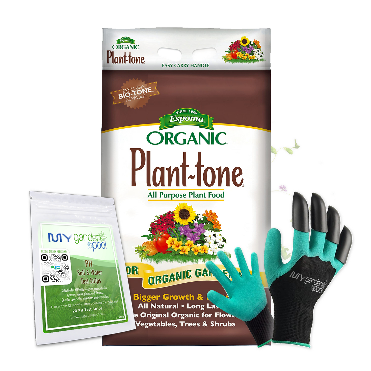 Espoma Plant-tone 18 lb – All-Purpose Organic Fertilizer + Free Claw Gloves & pH Test Kit