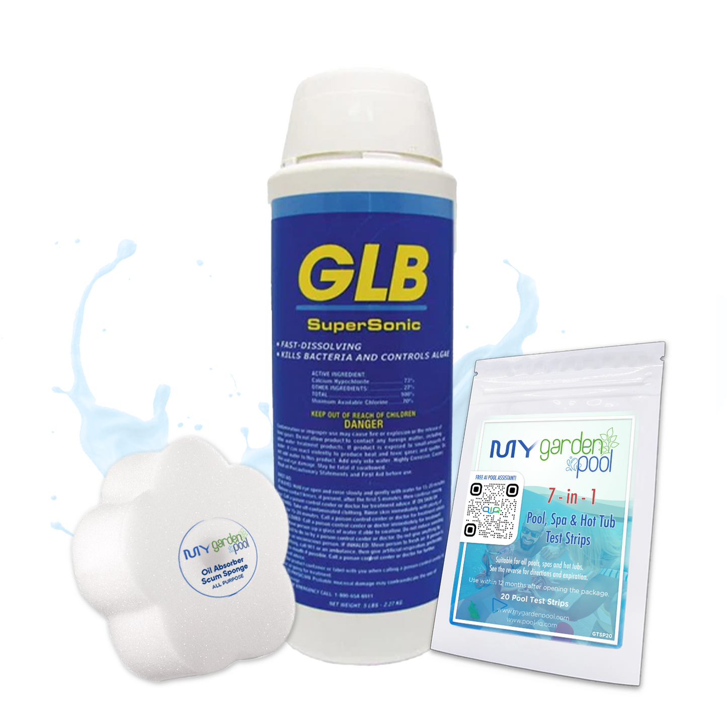GLB SuperSonic 5 lbs – Powerful Pool Water Oxidizer – Quick Water Recovery – Includes 2 Scum Socks and 7-in-1 Test Strips