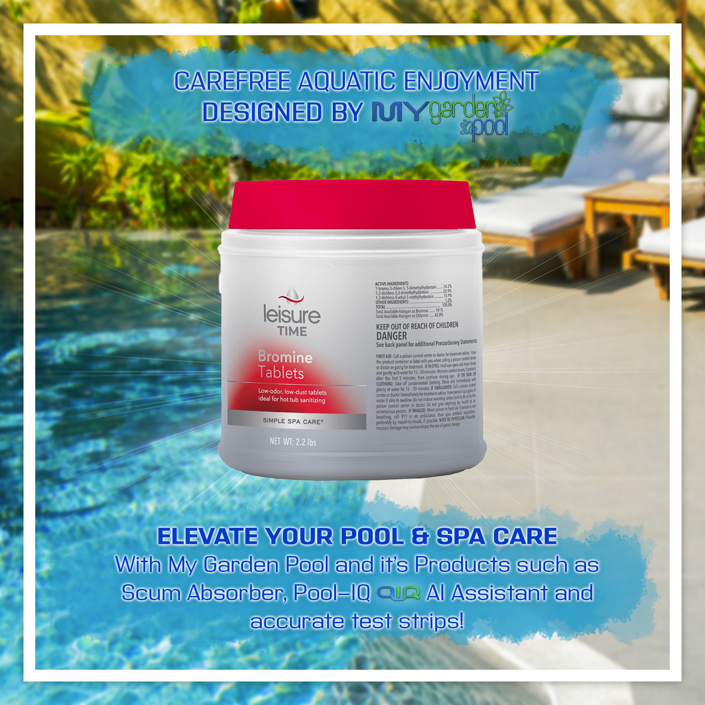 Leisure Time Bromine Tablets 2.2 lbs – Easy Spa Water Sanitizer – Long-Lasting Control – Includes Scum Sponge and 7-in-1 Test Strips