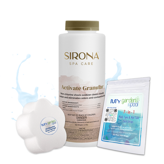 Sirona Activate Granular 2.2 lbs – Non-Chlorine Shock for Spas – Restores Water Freshness – Includes Scum Sponge and 7-in-1 Test Strips