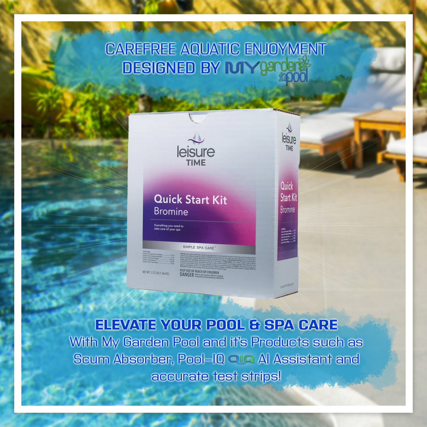 Leisure Time Bromine Start Up Kit – Complete Spa Water Start-Up Kit – Easy Bromine System Setup – Includes Scum Sponge and 7-in-1 Test Strips
