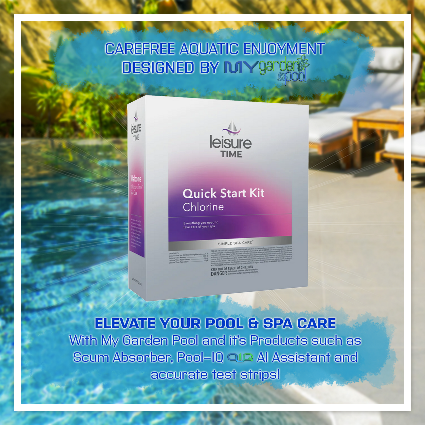 Leisure Time Chlorine Start Up Kit – Complete Chlorine Spa Start-Up Kit – Simple Water Balancing – Includes Scum Sponge and 7-in-1 Test Strips