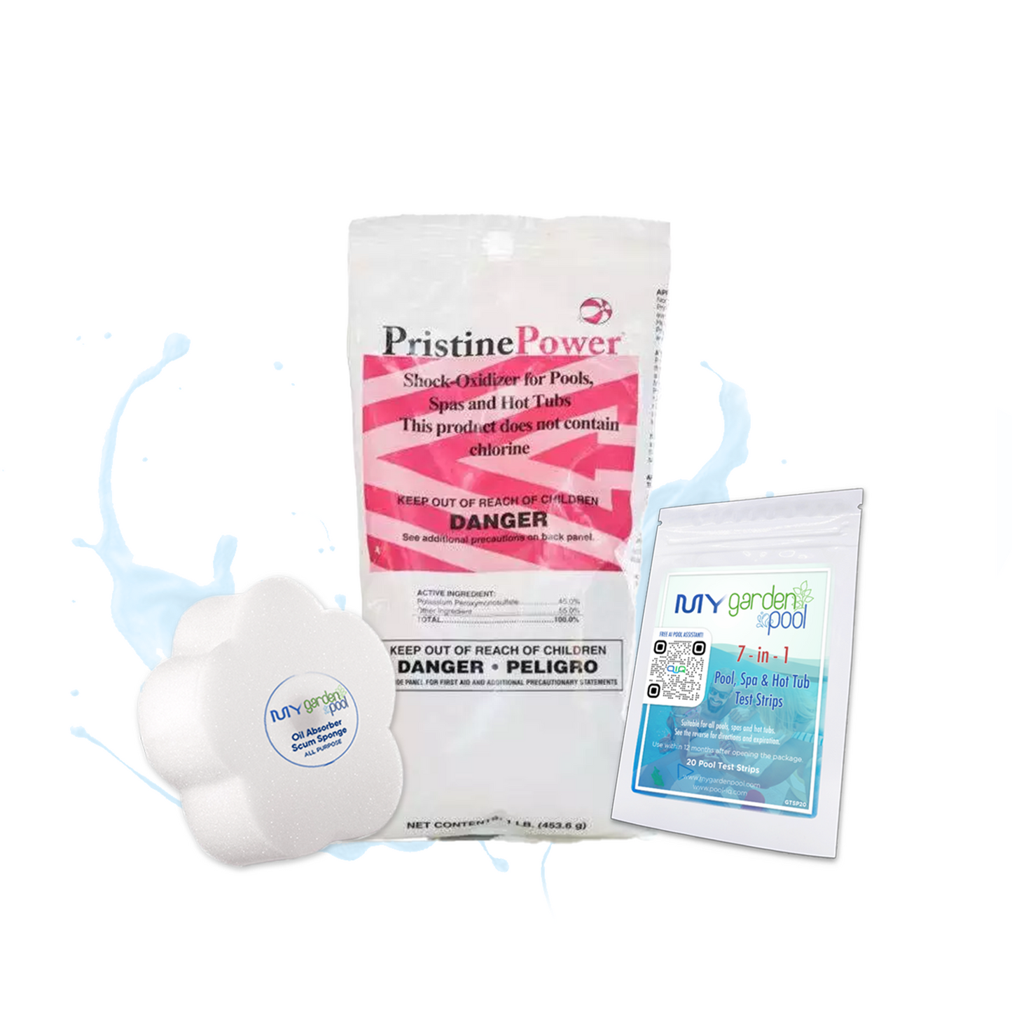 PristinePower 1 lb – Fast-Dissolving Non-Chlorine Oxidizing Shock – Restores Sparkling Water Without Harsh Chemicals – Includes Scum Sponge & Test Strips