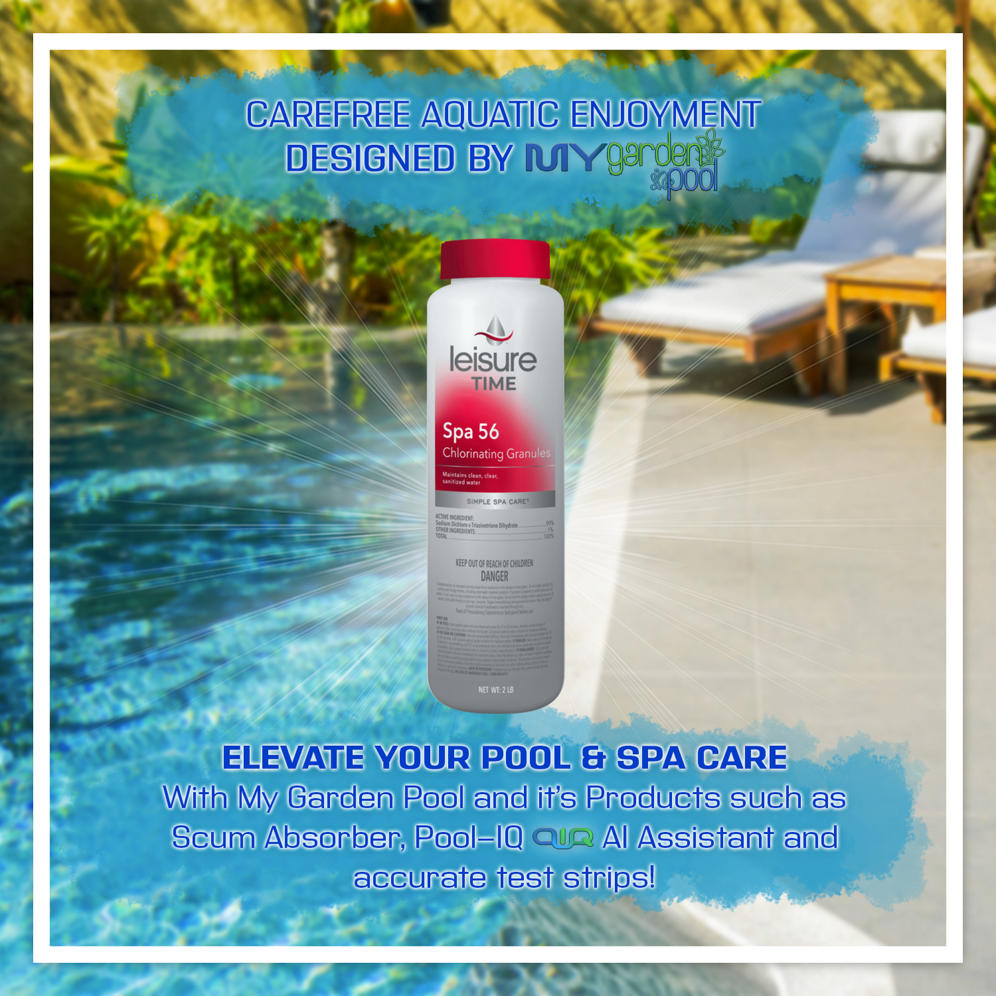 Leisure Time Spa 56 Chlorinating Granules 2 lbs – Powerful Spa Sanitizer – Fast Water Purification – Includes Scum Sponge and 7-in-1 Test Strips