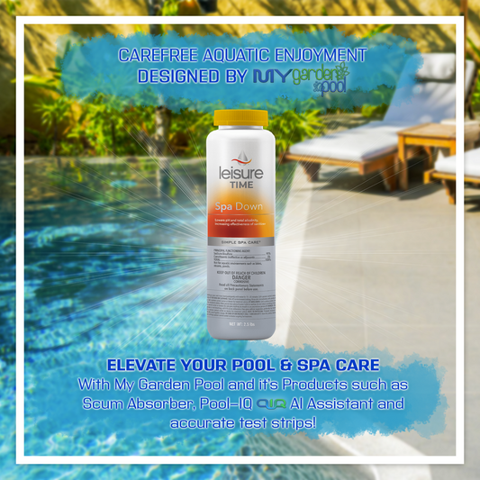 Leisure Time Spa Down 2.5 lbs – Lowers Spa Water pH for Balance – Fast-Acting Granules – Includes Scum Sponge and 7-in-1 Test Strips