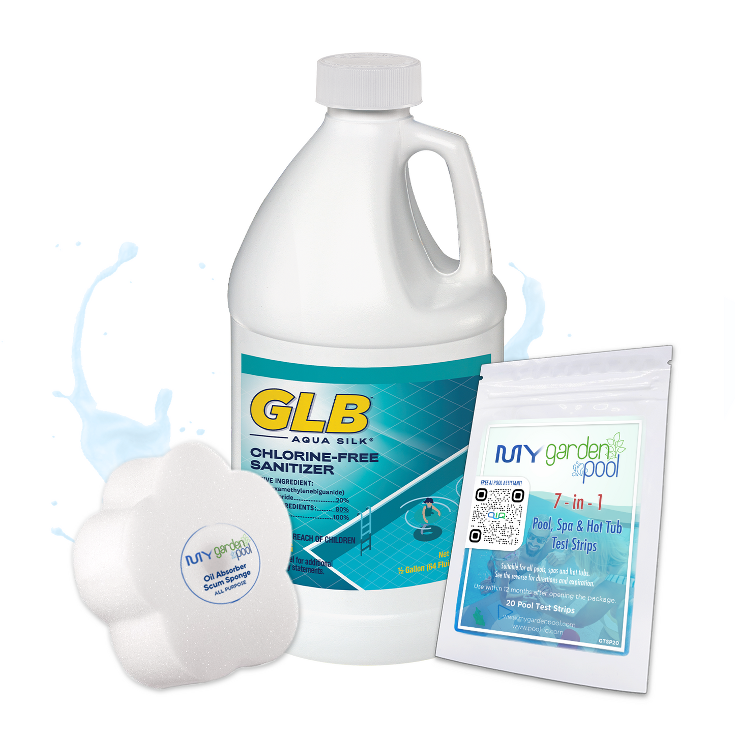 GLB Generation Bromine Tablets 25 lbs – Powerful Bromine Pool Sanitizer – Consistent Water Balance – Includes 2 Scum Socks and 7-in-1 Test Strips