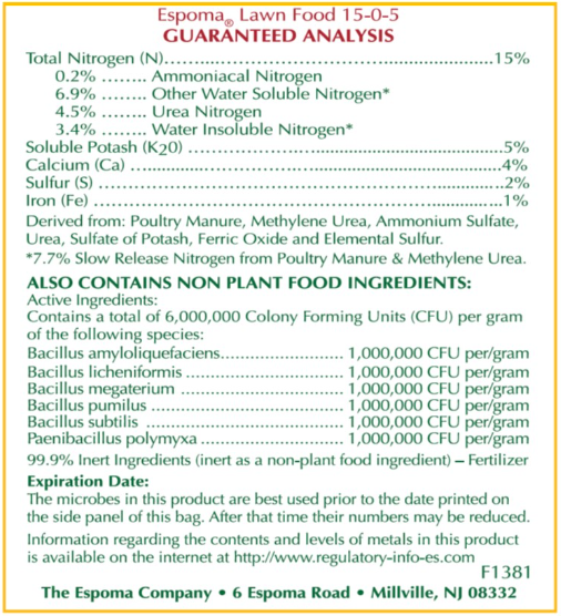 Espoma Lawn Food 15-0-5 – 40 lb Organic Lawn Fertilizer – Includes My Garden Pool Claw Gloves & Soil pH Test Strips