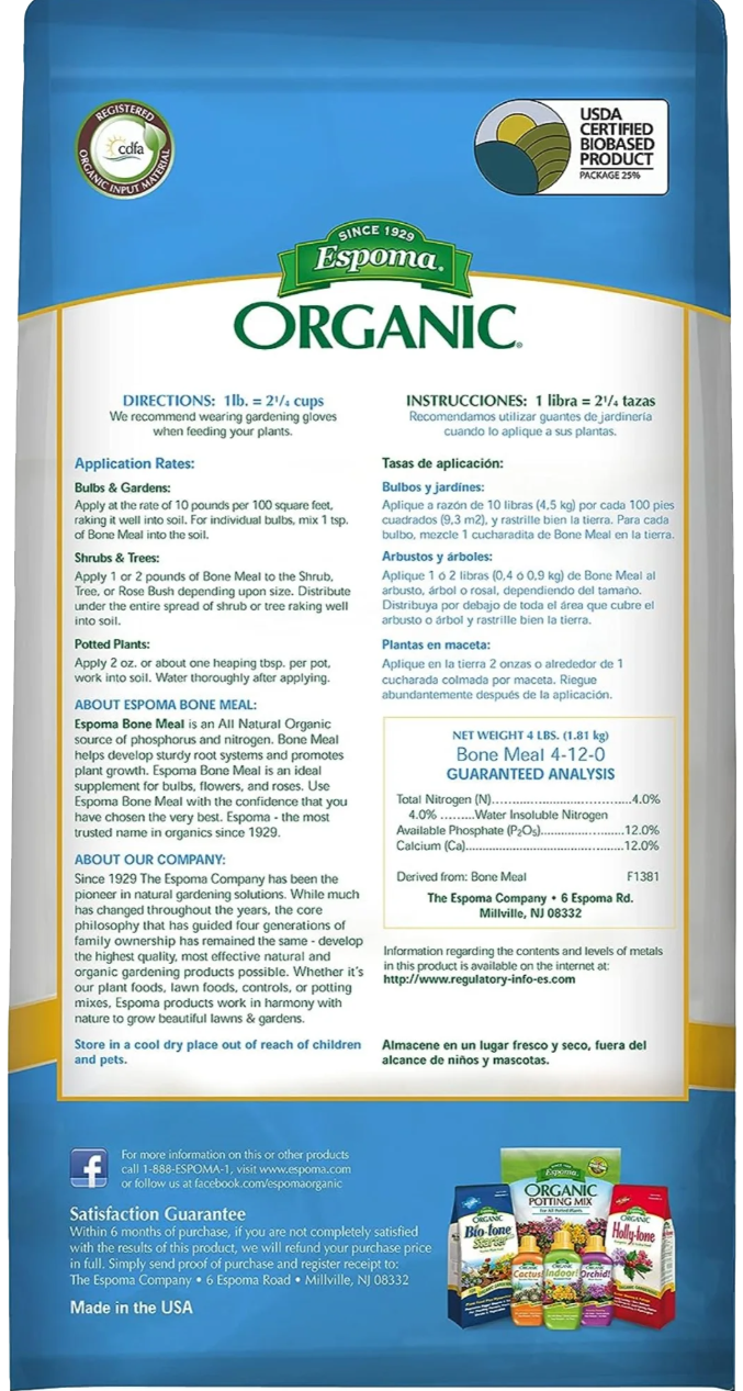 Espoma Bone Meal 24 lb – All-Natural Phosphorus Boost for Bulbs & Perennials – Includes My Garden Pool Claw Gloves & Soil pH Test Strips