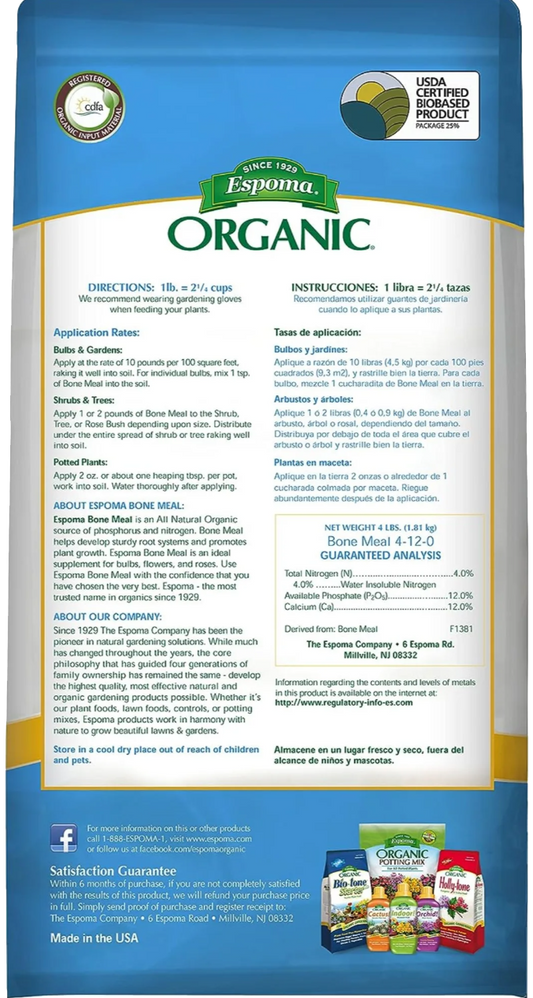 Espoma Bone Meal 8 lb – Organic Phosphorus for Bulbs, Roses & Perennials – Includes Claw Gloves & Soil pH Test Kit
