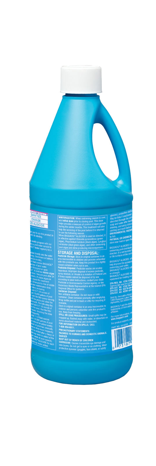 BAQUACIL Algicide 32 fl oz – Non-Foaming Algae Control for Chlorine-Free Pools – Prevents Green Algae Growth – Includes Test Strips & Scum Socks