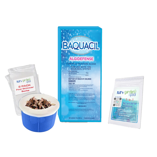 BAQUACIL Algidefense Algistat – 8 x 2 oz Doses – Prevents Green, Yellow & Black Algae – Weekly Algae Protection – Bonus Scum Socks & Test Strips