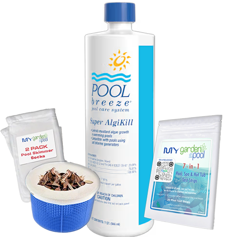 Pool Breeze Super Algikill – 32 oz – 7.4% Copper Algaecide – Powerful Weekly Algae Control – Includes Scum Socks & Test Strips