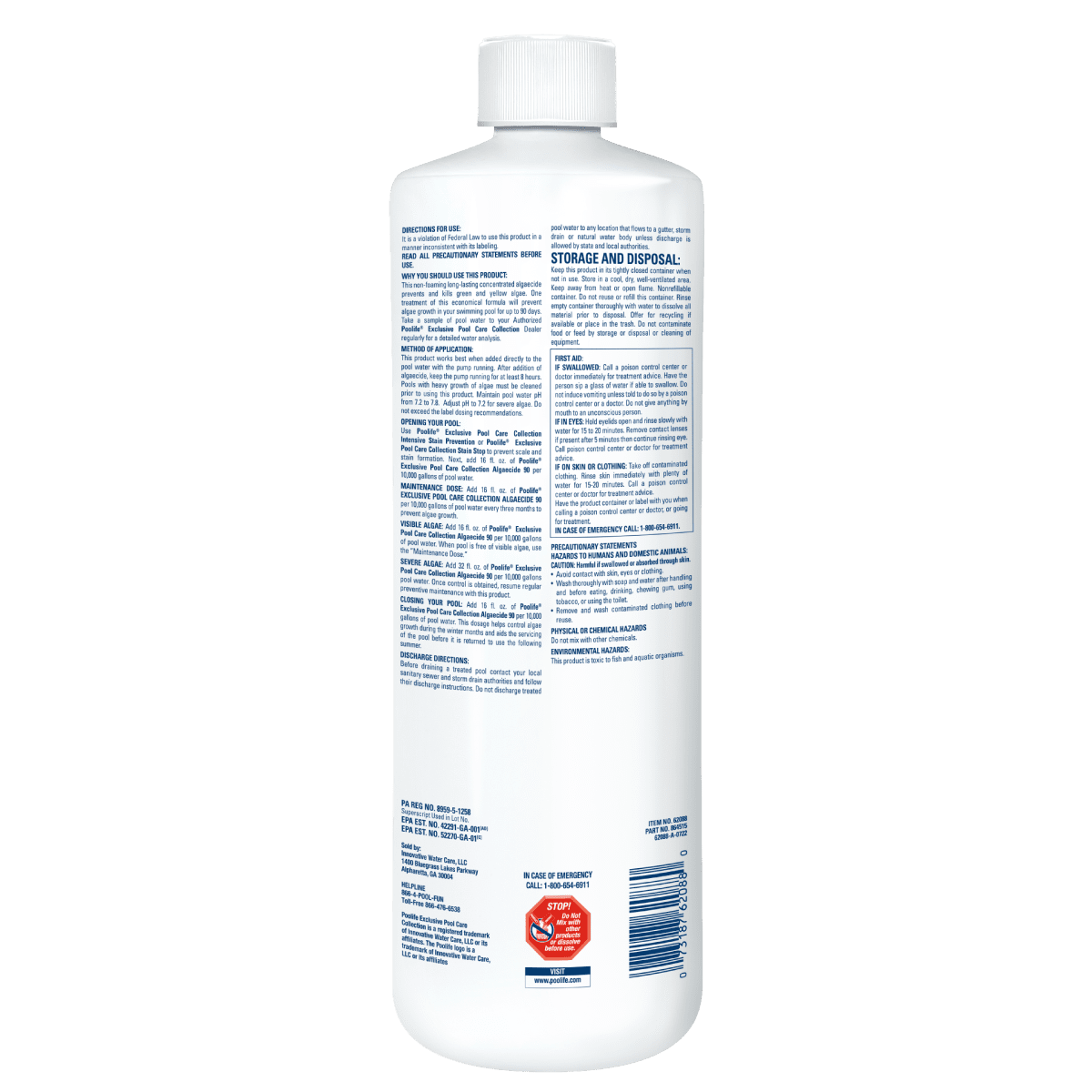 Poolife Algaecide 90 – 32 fl oz Super-Concentrated Formula – Long-Lasting Algae Prevention – Includes 2 Scum Socks and 7-in-1 Test Strips