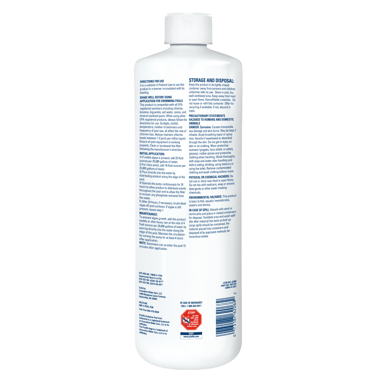 Poolife AlgaePhos Algaecide 32 oz – Dual-Action Algae Control & Phosphate Remover – Prevents Green, Yellow & Black Algae – Includes 2 Scum Socks and 7-in-1 Test Strips