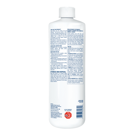 Poolife Backwash Filter Cleaner 32 fl oz – Restores Filter Efficiency & Flow – Removes Oils, Grease & Debris – Includes Test Strips & 2 Scum Socks