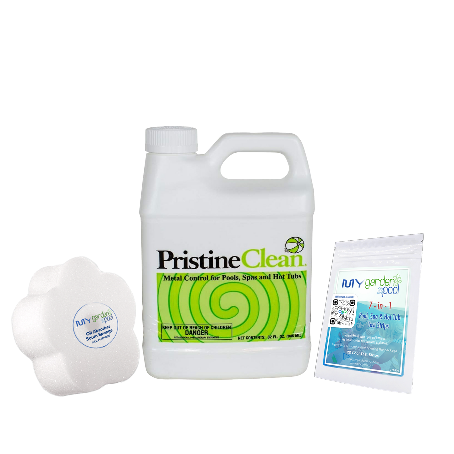 PristineClean – 32 FL OZ – Scale & Stain Preventer with 7-in-1 Test Strips & Scum Sponge