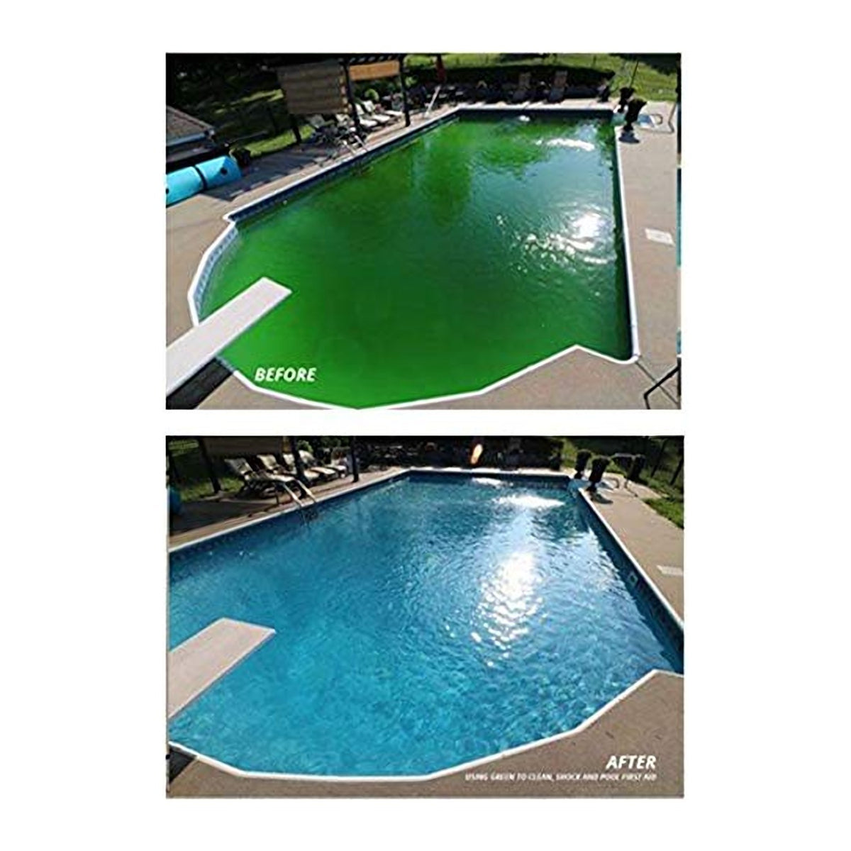 Green pool before and after Green to Clean treatment