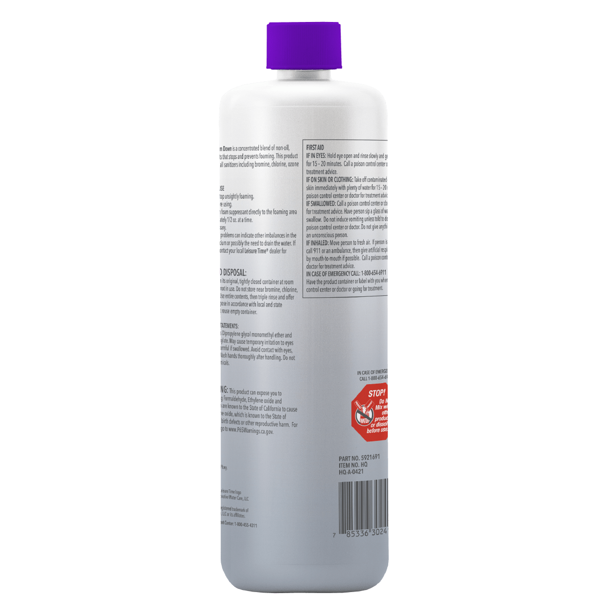 Leisure Time Foam Down 32 fl oz – Eliminates Spa Foam Instantly – Smoother Water Surface – Includes Scum Sponge and 7-in-1 Test Strips